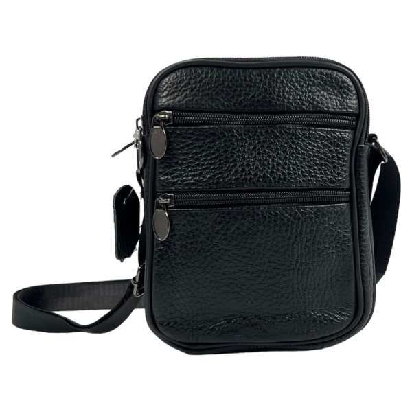 Сумка через плечо из натуральной кожи, 5 отделов, застежка на молнии, черная