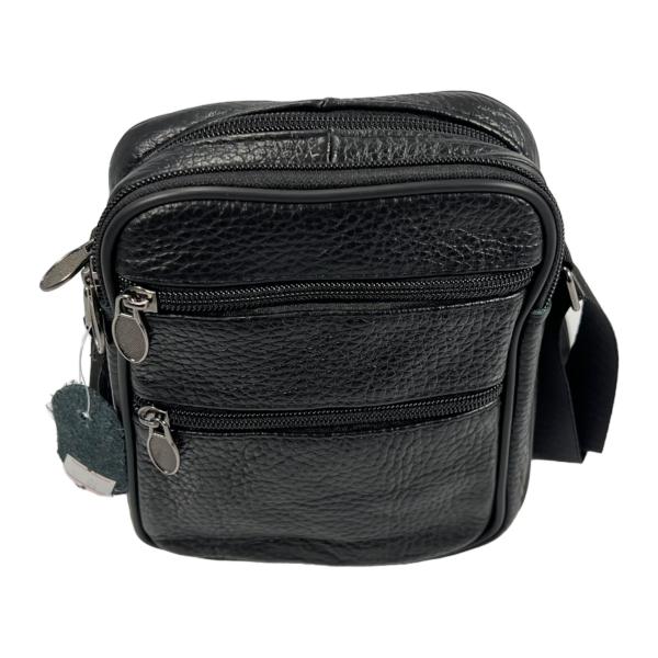 Сумка через плечо из натуральной кожи, 5 отделов, застежка на молнии, черная Сумка через плечо из натуральной кожи, 5 отделов, застежка на молнии, черная