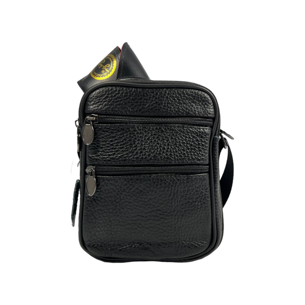 Сумка через плечо из натуральной кожи, 5 отделов, застежка на молнии, черная Сумка через плечо из натуральной кожи, 5 отделов, застежка на молнии, черная