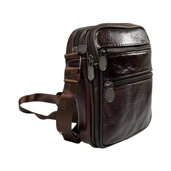 Сумка через плечо из натуральной кожи, 2 л, прочная и стильная, коричневая Сумка через плечо из натуральной кожи, 2 л, прочная и стильная, коричневая