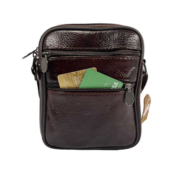 Сумка через плечо из натуральной кожи, 2 л, прочная и стильная, коричневая Сумка через плечо из натуральной кожи, 2 л, прочная и стильная, коричневая