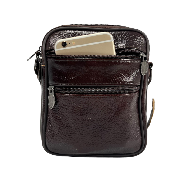 Сумка через плечо из натуральной кожи, 2 л, прочная и стильная, коричневая Сумка через плечо из натуральной кожи, 2 л, прочная и стильная, коричневая