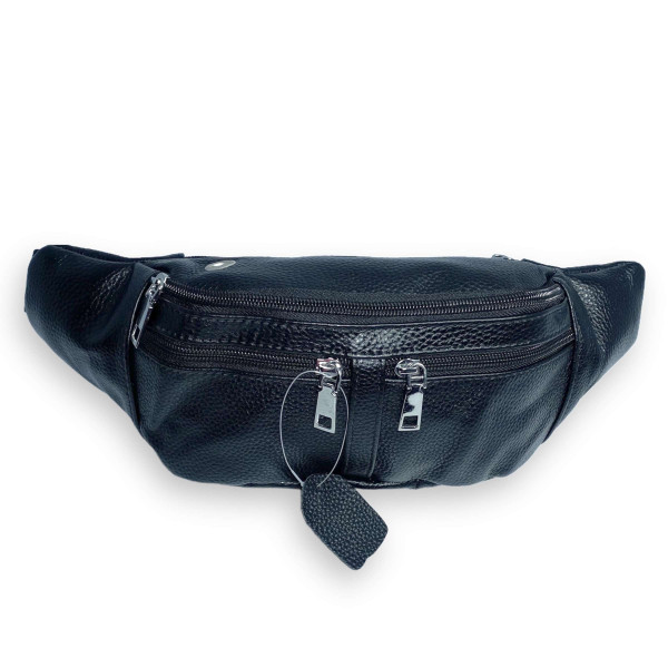 Сумка-бананка на пояс, натуральная кожа, один отдел, два фронтальных кармана, черная Сумка-бананка на пояс, натуральная кожа, один отдел, два фронтальных кармана, черная