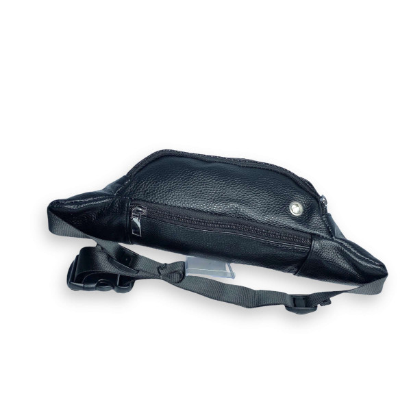 Сумка-бананка на пояс, натуральная кожа, один отдел, два фронтальных кармана, черная Сумка-бананка на пояс, натуральная кожа, один отдел, два фронтальных кармана, черная