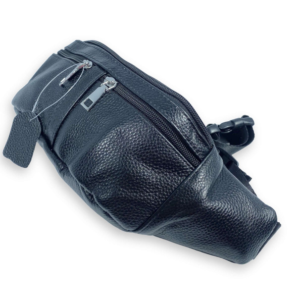 Сумка-бананка на пояс, натуральная кожа, один отдел, два фронтальных кармана, черная Сумка-бананка на пояс, натуральная кожа, один отдел, два фронтальных кармана, черная