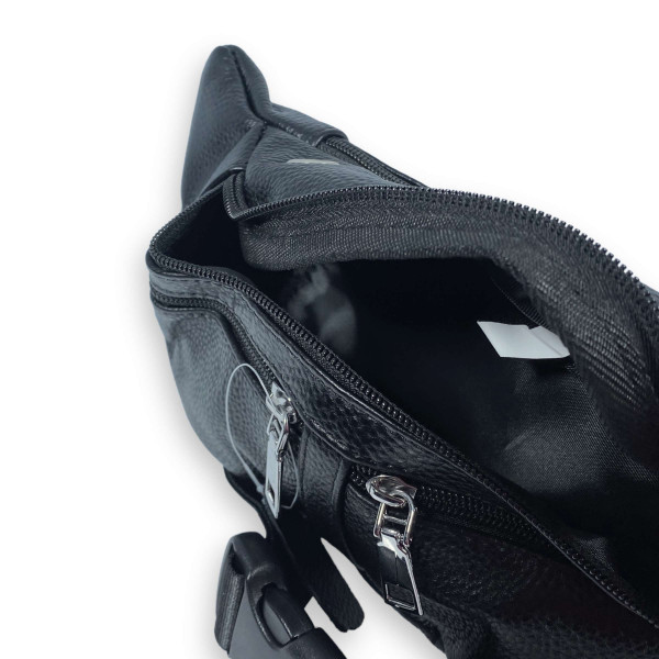 Сумка-бананка на пояс, натуральная кожа, один отдел, два фронтальных кармана, черная Сумка-бананка на пояс, натуральная кожа, один отдел, два фронтальных кармана, черная