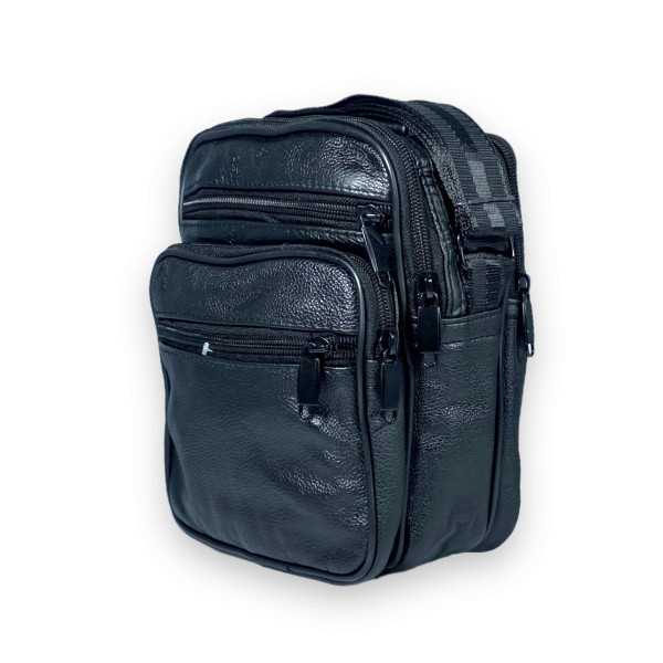 Сумка через плечо мужская, натуральная кожа, 2 отдела, 3 фронтальных кармана, размер: 20*18*10 см, черный Сумка через плечо мужская, натуральная кожа, 2 отдела, 3 фронтальных кармана, размер: 20*18*10 см, черный
