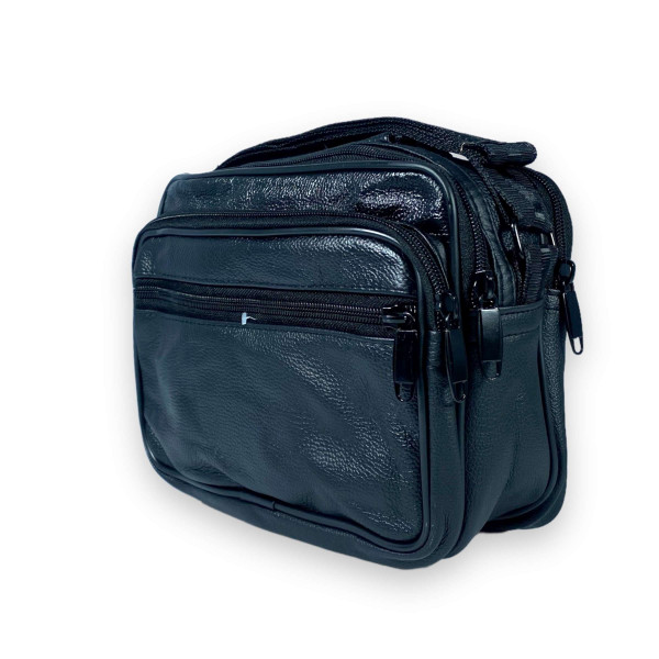Сумка через плечо мужская Jingpin натуральная кожа 2 отдела 2 фронтальных кармана, размер: 23*18*12 см, черный Сумка через плечо мужская Jingpin натуральная кожа 2 отдела 2 фронтальных кармана, размер: 23*18*12 см, черный