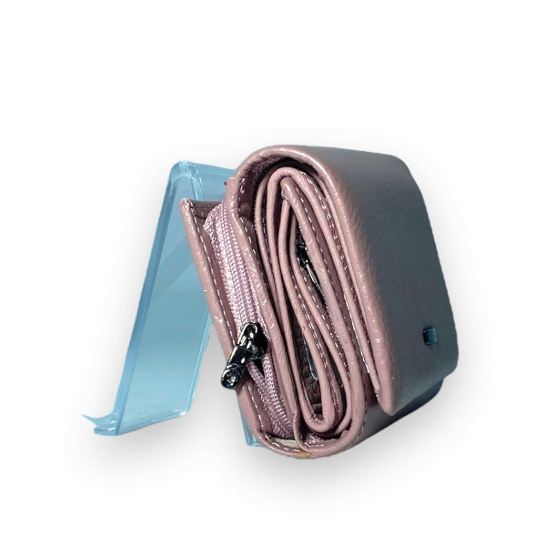 Стильный женский кошелек, кожаный, пудра, 2 отделения для купюр