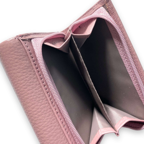Стильный женский кошелек, кожаный, пудра, 2 отделения для купюр