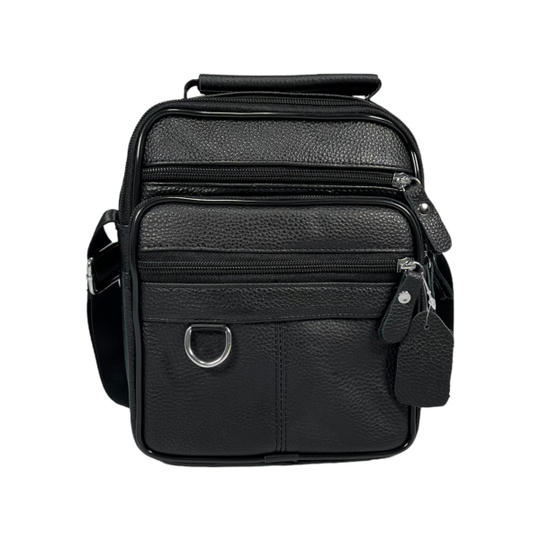 Сумка через плечо на четыре отделения, кожаная, чёрная, 3 л, ручки для переноса