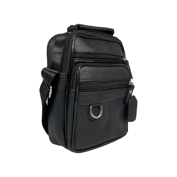 Сумка через плечо на четыре отделения, кожаная, чёрная, 3 л, ручки для переноса