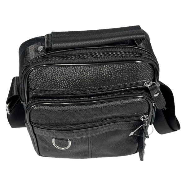 Сумка через плечо на четыре отделения, кожаная, чёрная, 3 л, ручки для переноса