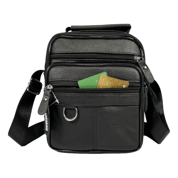 Сумка через плечо на четыре отделения, кожаная, чёрная, 3 л, ручки для переноса