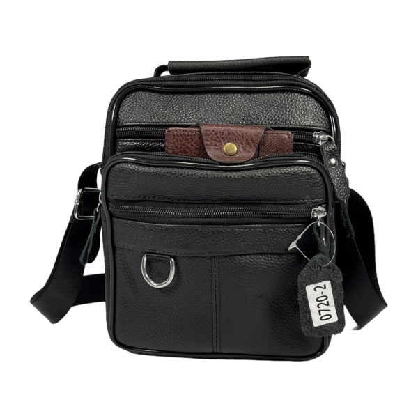 Сумка через плечо на четыре отделения, кожаная, чёрная, 3 л, ручки для переноса