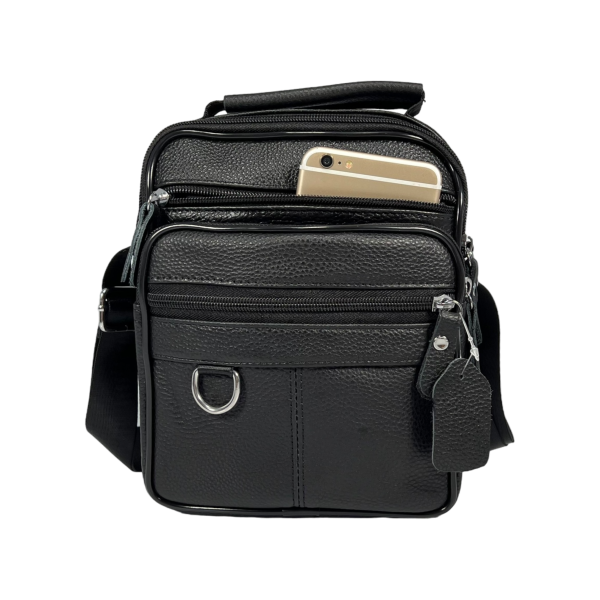 Сумка через плечо на четыре отделения, кожаная, чёрная, 3 л, ручки для переноса