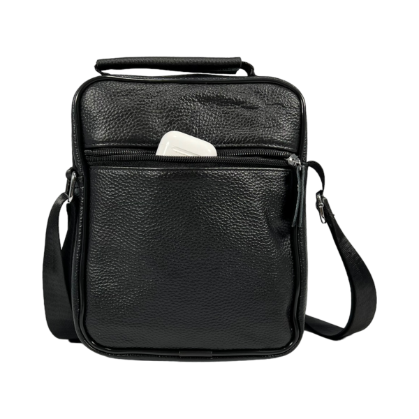 Сумка через плечо на четыре отделения, кожаная, чёрная, 3 л, ручки для переноса