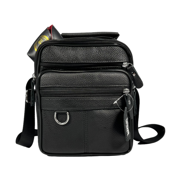 Сумка через плечо на четыре отделения, кожаная, чёрная, 3 л, ручки для переноса