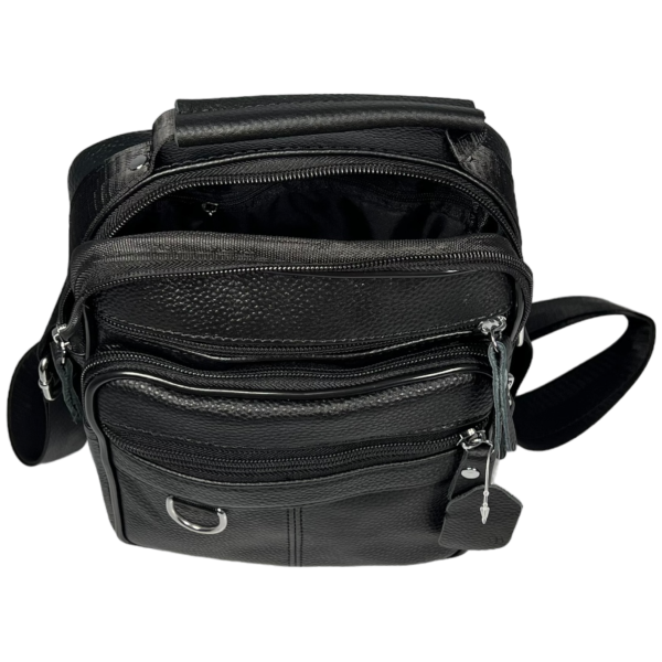 Сумка через плечо на четыре отделения, кожаная, чёрная, 3 л, ручки для переноса