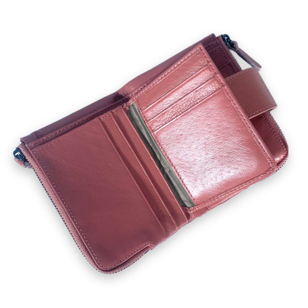 Гаманець елегантний шкіряний, рожевий, 2 відділення для купюр Гаманець елегантний шкіряний, рожевий, 2 відділення для купюр