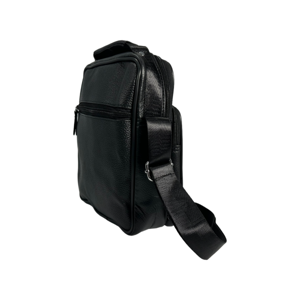 Кожаная сумка через плечо на пять отделений, 5 л, функциональная, черная Кожаная сумка через плечо на пять отделений, 5 л, функциональная, черная