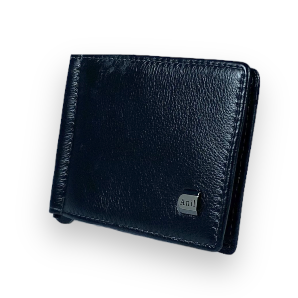 Сучасний гаманець-затискач з натуральні шкіри, відділ для монет, чорний Сучасний гаманець-затискач з натуральні шкіри, відділ для монет, чорний