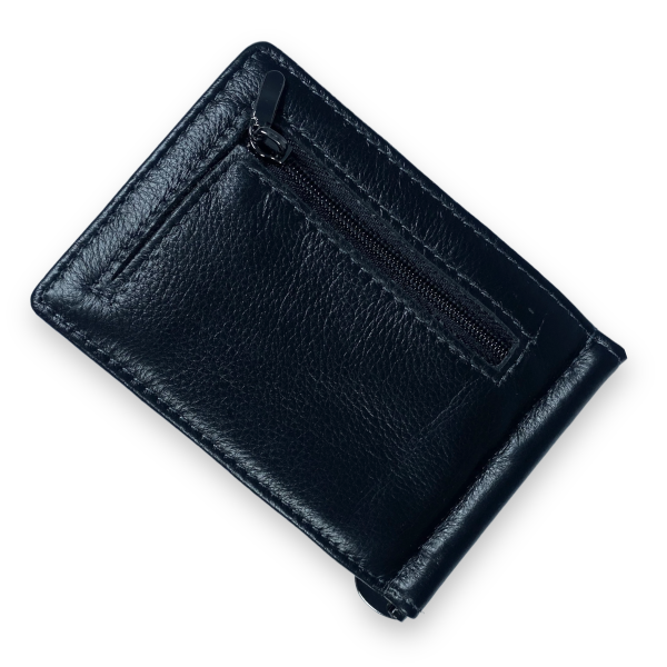 Сучасний гаманець-затискач з натуральні шкіри, відділ для монет, чорний Сучасний гаманець-затискач з натуральні шкіри, відділ для монет, чорний
