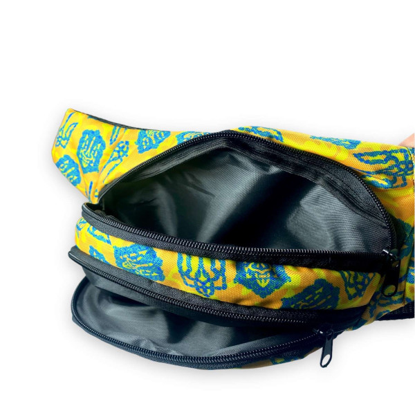 Сумка бананка на пояс два отделения на замке размер: 35*14*6 см, желтый, принт 1 Сумка бананка на пояс два отделения на замке размер: 35*14*6 см, желтый, принт 1