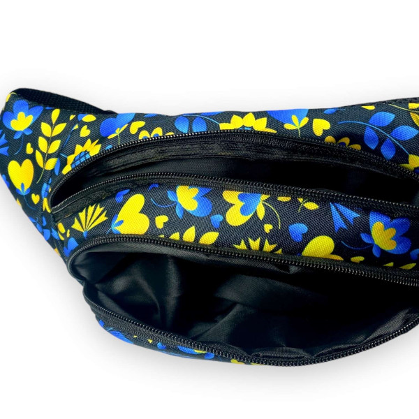 Сумка бананка на пояс два отделения на замке размер: 35*14*6 см, черный, принт 2 Сумка бананка на пояс два отделения на замке размер: 35*14*6 см, черный, принт 2