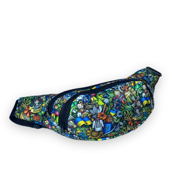 Сумка-бананка на пояс, два отделения на молнии, принт 5 Сумка-бананка на пояс, два отделения на молнии, принт 5