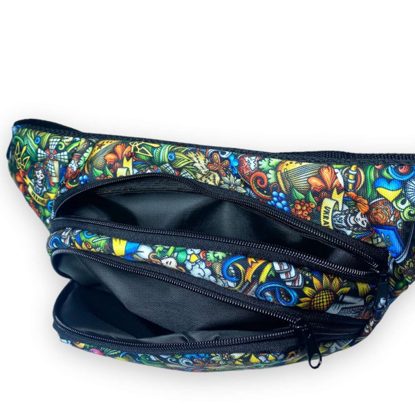 Сумка-бананка на пояс, два отделения на молнии, принт 5 Сумка-бананка на пояс, два отделения на молнии, принт 5