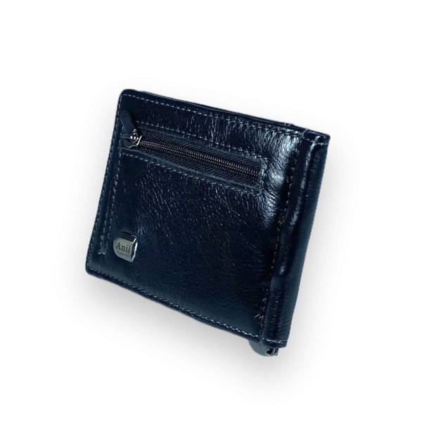 Шкіряний Чоловічий гаманець-затискач чорного кольору Шкіряний Чоловічий гаманець-затискач чорного кольору