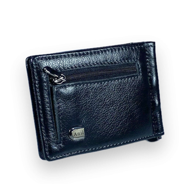 Шкіряний Чоловічий гаманець-затискач чорного кольору Шкіряний Чоловічий гаманець-затискач чорного кольору