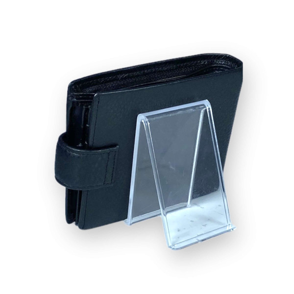 Компактный мужской кошелек из натуральной кожи, застежка на кнопке, черный Компактный мужской кошелек из натуральной кожи, застежка на кнопке, черный