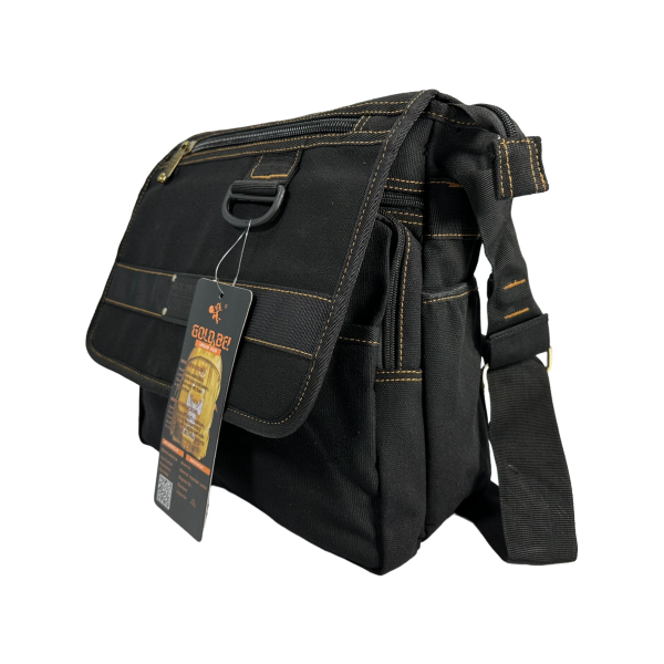 Брезентовая сумка через плечо на семь отделений, черная Брезентовая сумка через плечо на семь отделений, черная