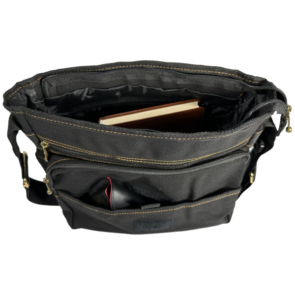 Брезентовая сумка через плечо на семь отделений, черная Брезентовая сумка через плечо на семь отделений, черная