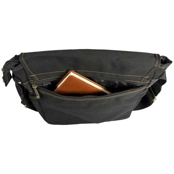 Брезентовая сумка через плечо на семь отделений, черная Брезентовая сумка через плечо на семь отделений, черная