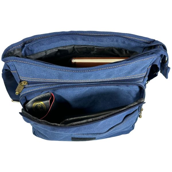 Многофункциональная брезентовая сумка через плечо на семь отделений, цвет синий Многофункциональная брезентовая сумка через плечо на семь отделений, цвет синий