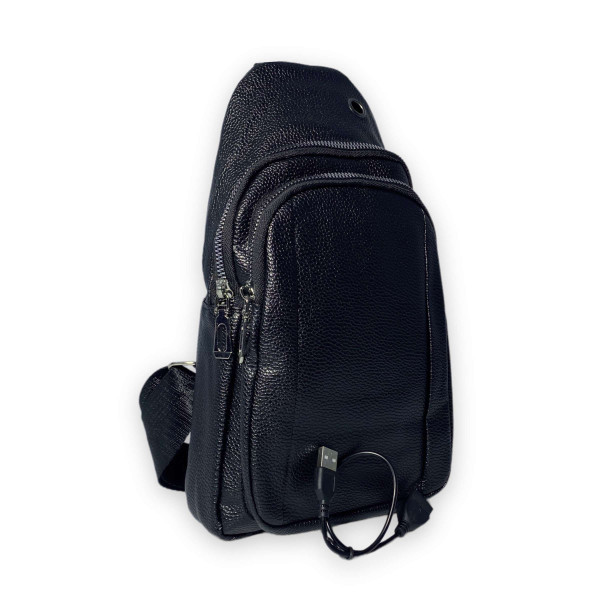 Сумка через плечо, мужская, кожзаменитель, USB+кабель, два отделения, размер: 30*17*7 см, черная