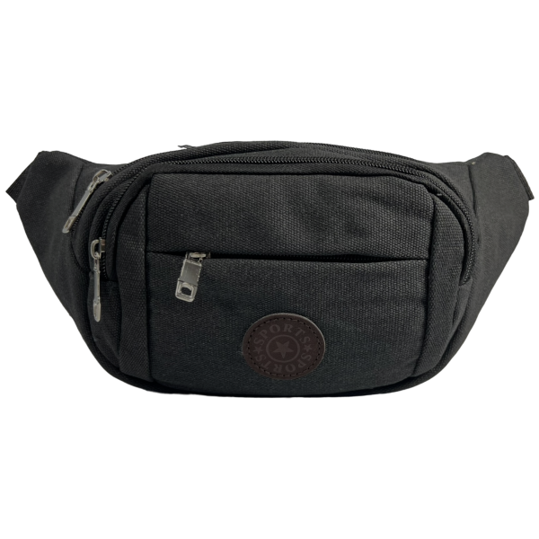 Брезентовая мужская сумка-бананка, оснащенная застежкой-змейкой, черная