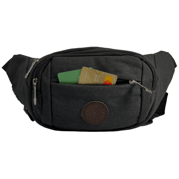 Брезентовая мужская сумка-бананка, оснащенная застежкой-змейкой, черная