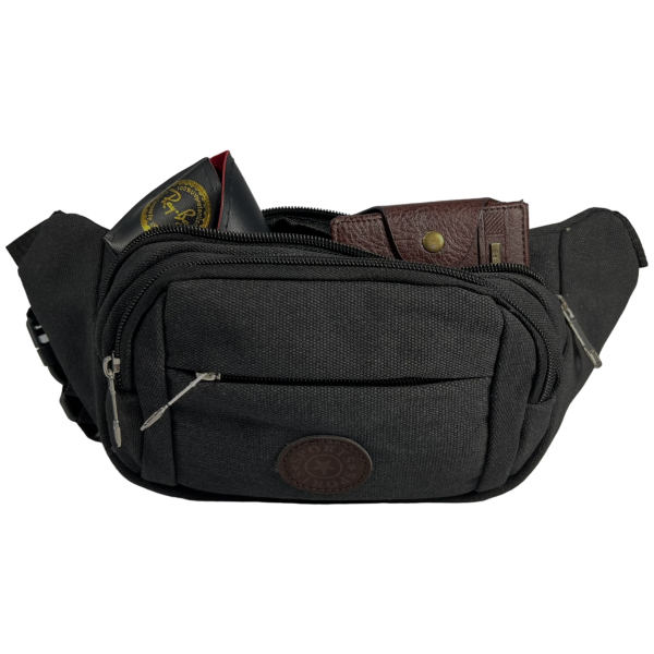 Брезентовая мужская сумка-бананка, оснащенная застежкой-змейкой, черная