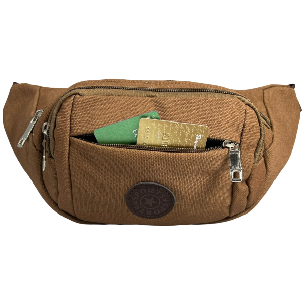 Мужская брезентовая сумка-бананка, ткань водонепроницаемая, коричневая Мужская брезентовая сумка-бананка, ткань водонепроницаемая, коричневая