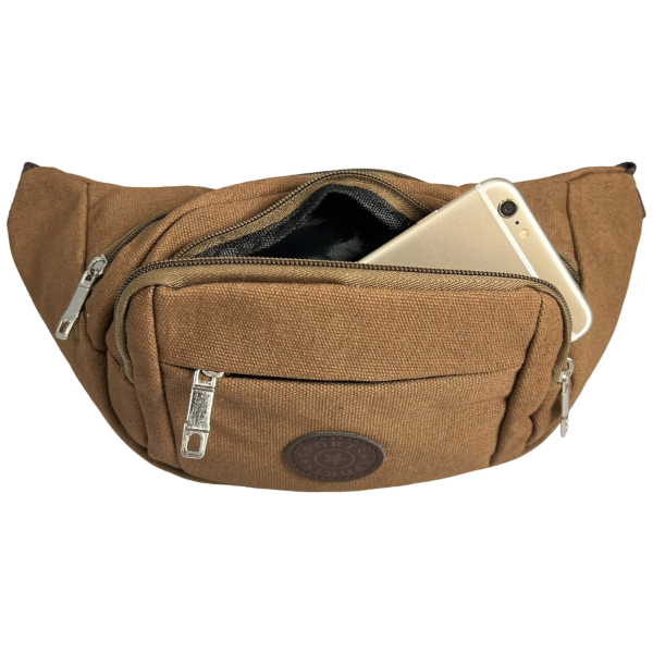 Мужская брезентовая сумка-бананка, ткань водонепроницаемая, коричневая Мужская брезентовая сумка-бананка, ткань водонепроницаемая, коричневая