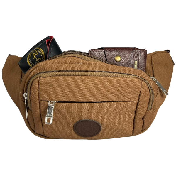 Мужская брезентовая сумка-бананка, ткань водонепроницаемая, коричневая Мужская брезентовая сумка-бананка, ткань водонепроницаемая, коричневая