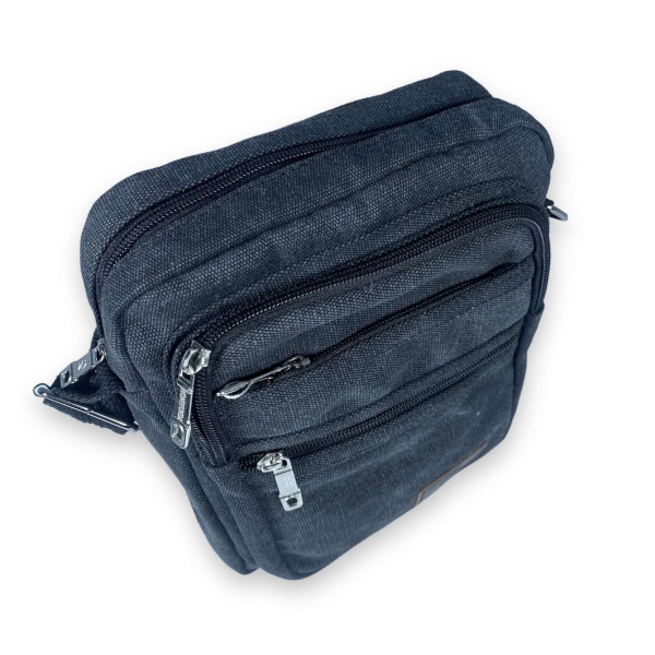 Сумка через плечо, брезент, два отдела, два фронтальных кармана, размер: 23*18*8 см, черная Сумка через плечо, брезент, два отдела, два фронтальных кармана, размер: 23*18*8 см, черная