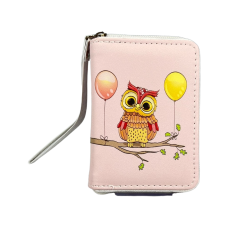 Детский кошелек на два отделения для купюр, розовый принт сова.