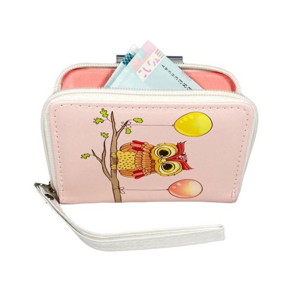 Дитячий гаманець на два віділеня для купюр, рожевий принт сова Дитячий гаманець на два віділеня для купюр, рожевий принт сова