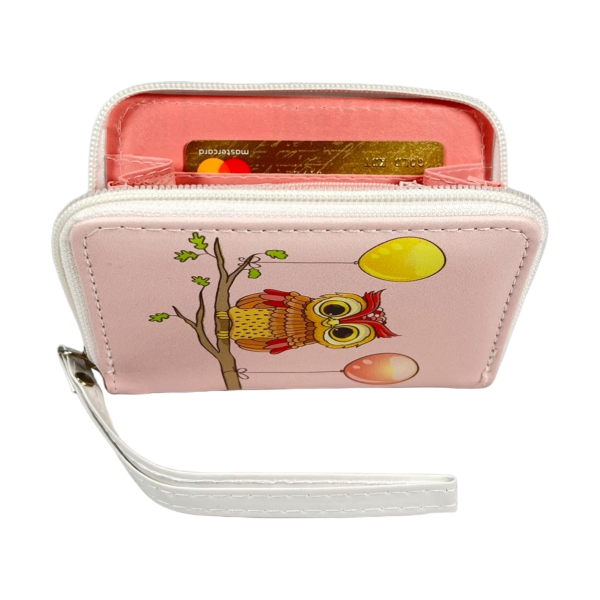 Дитячий гаманець на два віділеня для купюр, рожевий принт сова Дитячий гаманець на два віділеня для купюр, рожевий принт сова