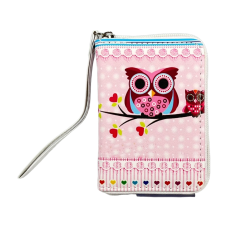 Детский кошелек на два отделения для купюр, розовые совы.